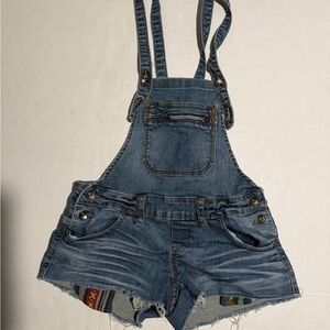 papaya brand jean overall shorts, cut-off, denim, women's small #1288